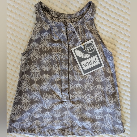 Wheat Other - NWT Wheat Danish Design Gray And White Placket Sleeveless Patterned Girls Top 4T